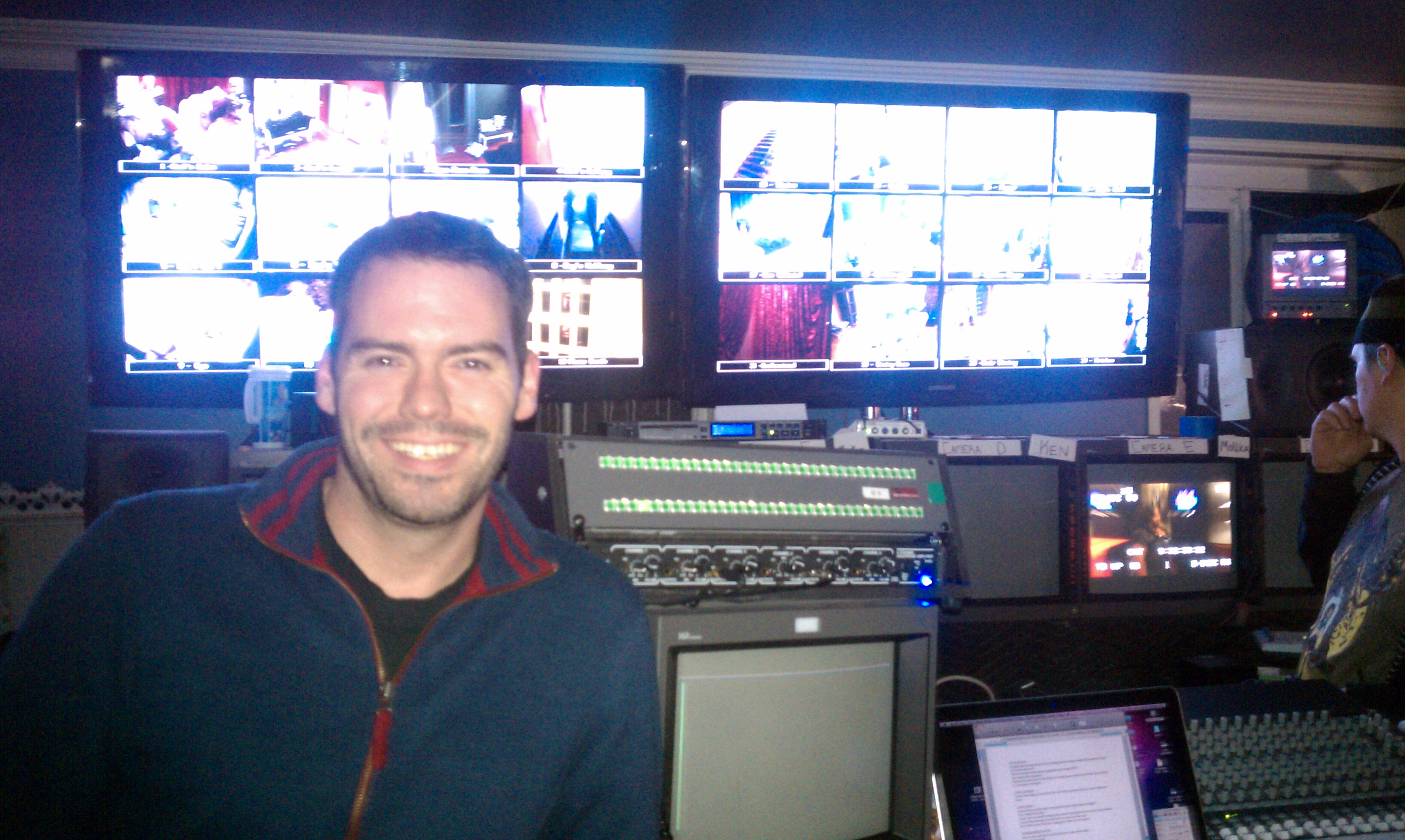 Joe Thompson in a TV broadcast control room