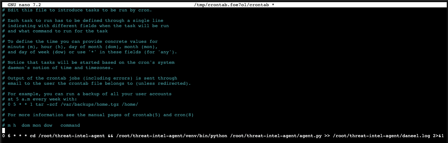 Cron job configured on daneel