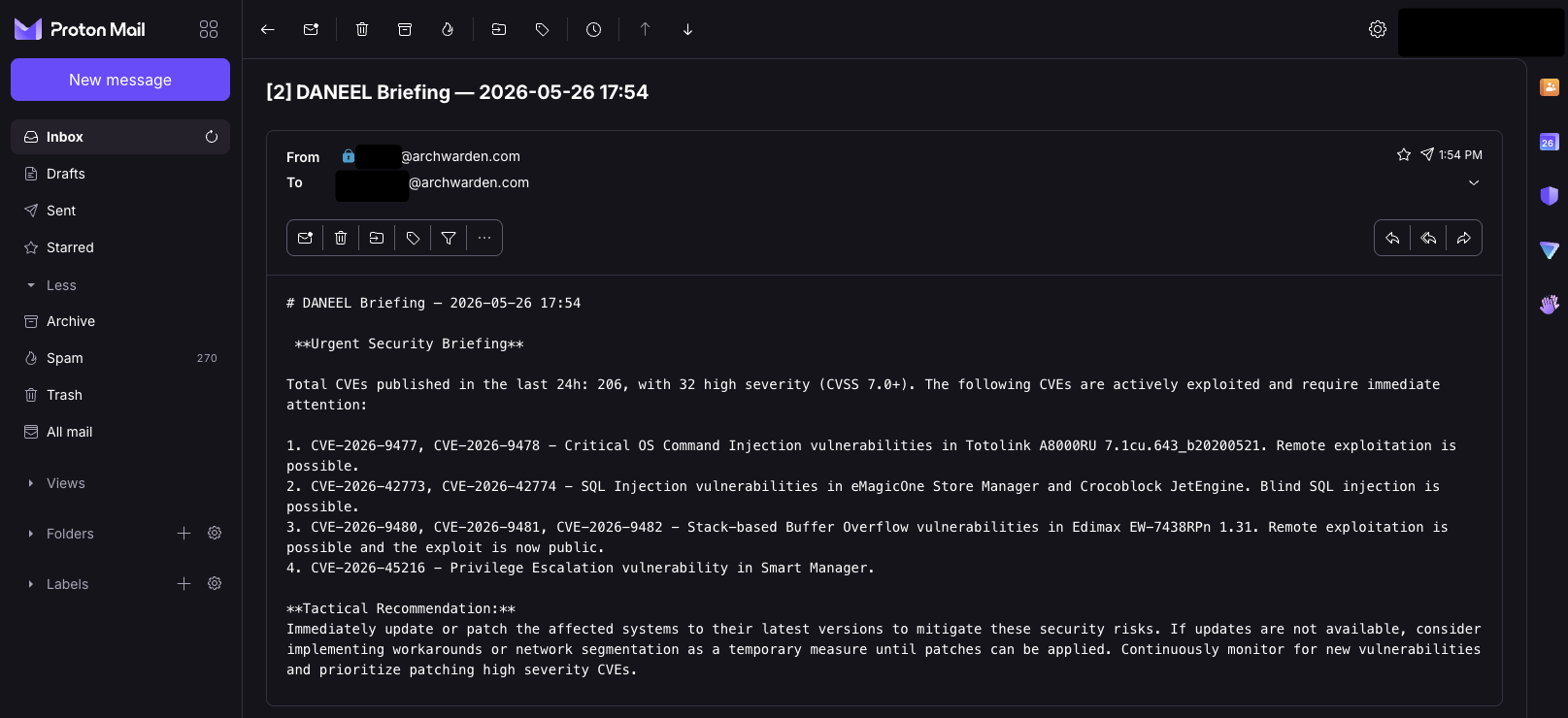 Briefing received in Proton inbox