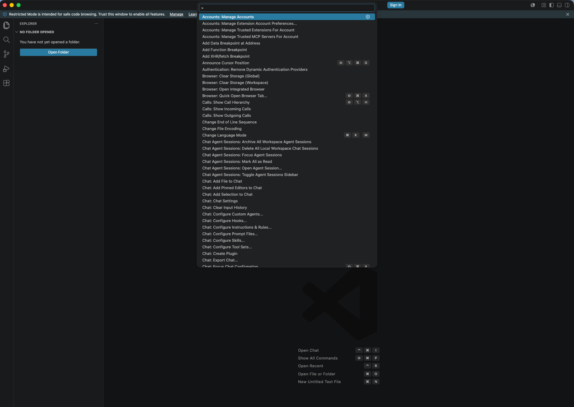 VS Code command palette