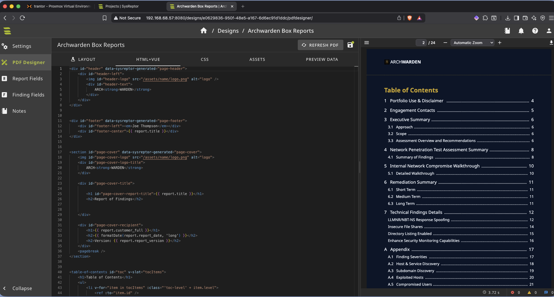 Archwarden custom report template in SysReptor