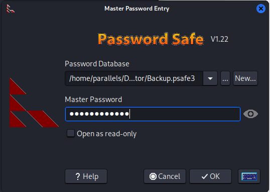 Entering the master password to open the archive