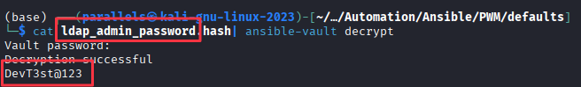Decrypted ldap_admin_password = DevT3st@123