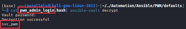 Decrypted pwm_admin_login = svc_pwm