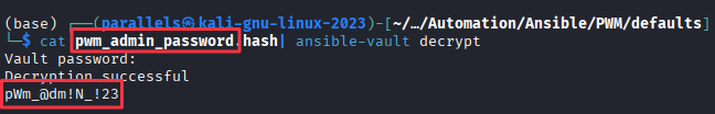 Decrypted pwm_admin_password = pWm_@dm!N_!23
