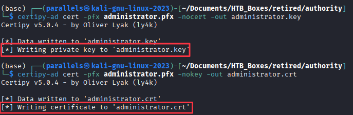 Splitting administrator.pfx into .crt and .key