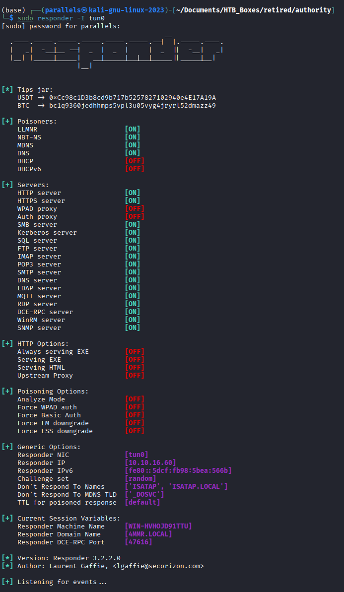 Responder listener started on tun0