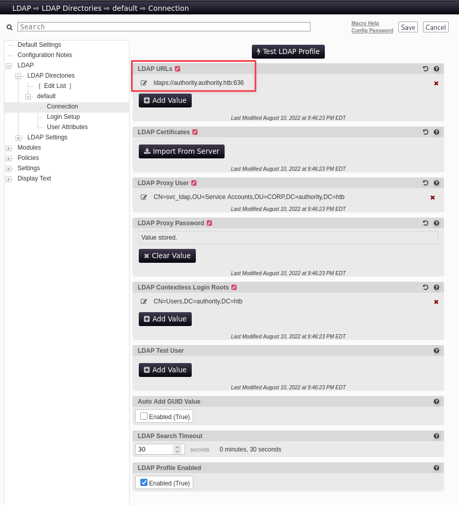 LDAP URL changed to attacker IP