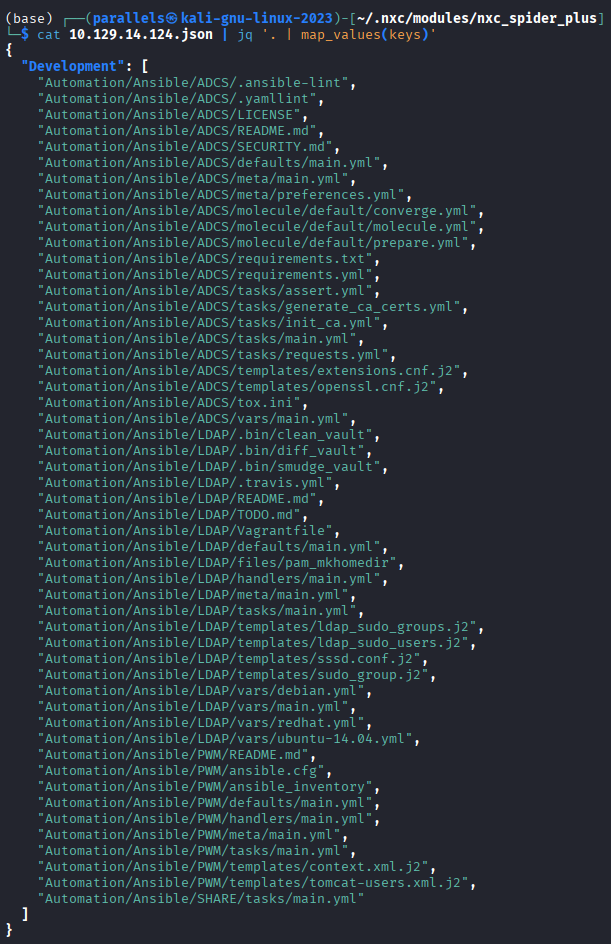 Pretty-printed JSON showing downloaded file listing
