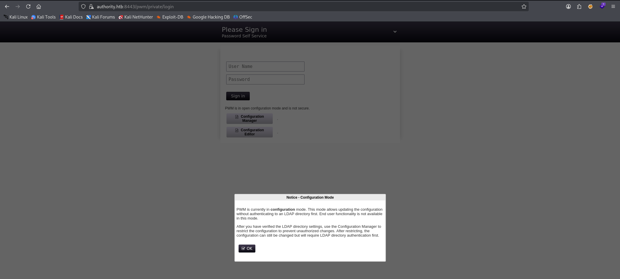 PWM login page on port 8443