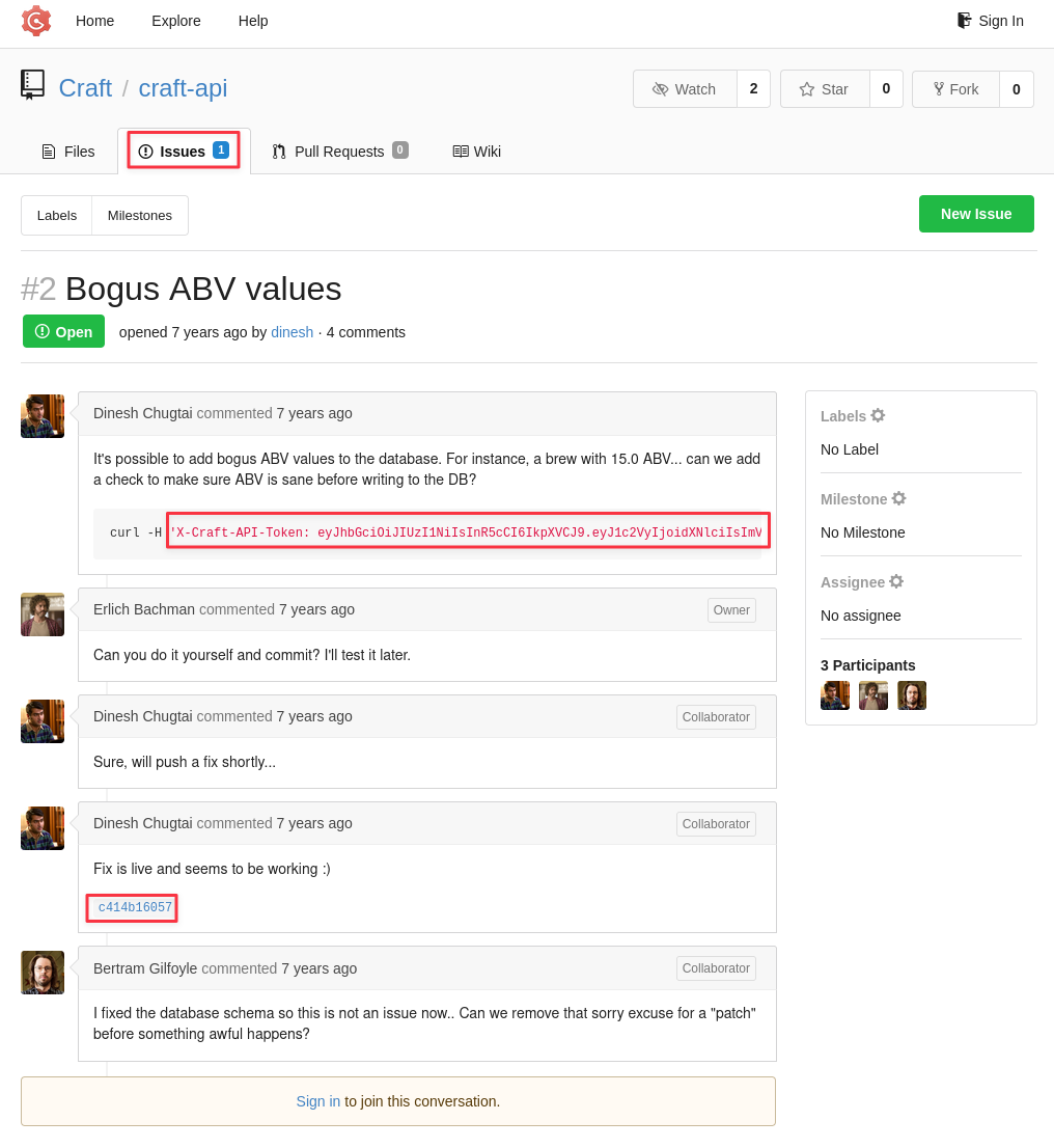 Gogs open issue exposing the API token in the request headers