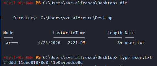 User flag retrieved from svc-alfresco Desktop
