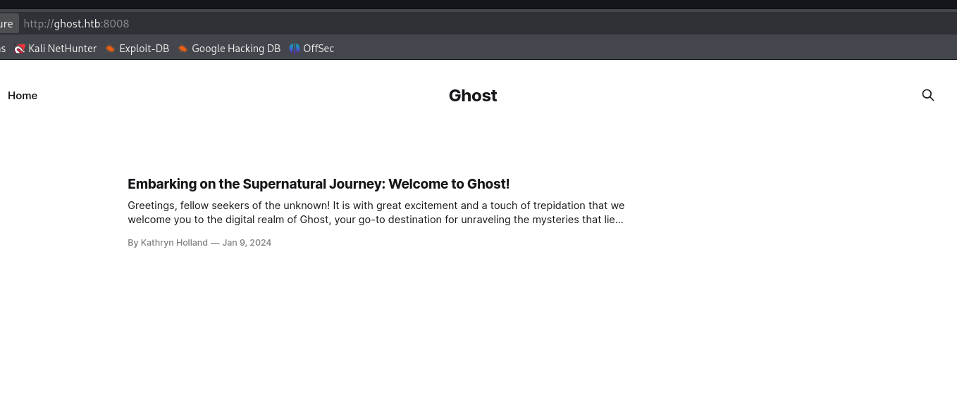 Ghost CMS blog on port 8008