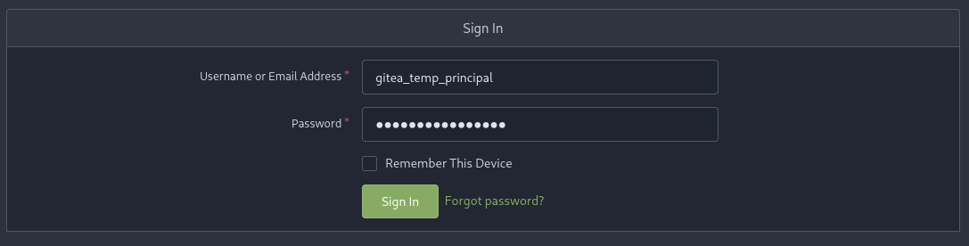 Gitea login page