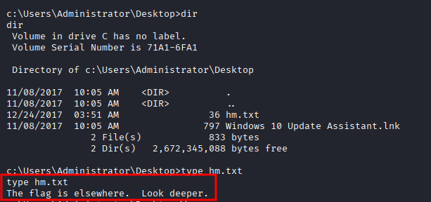 hm.txt on Administrator Desktop in place of root.txt