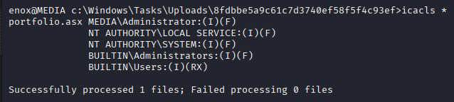 icacls output on the MD5 folder showing Everyone full control