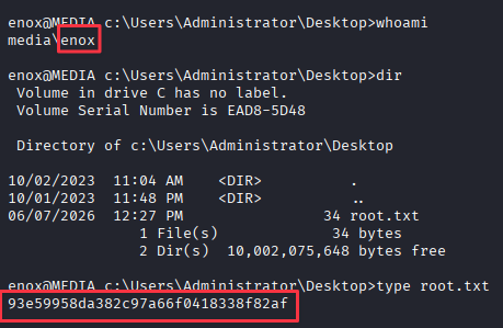 Root flag on Administrator Desktop