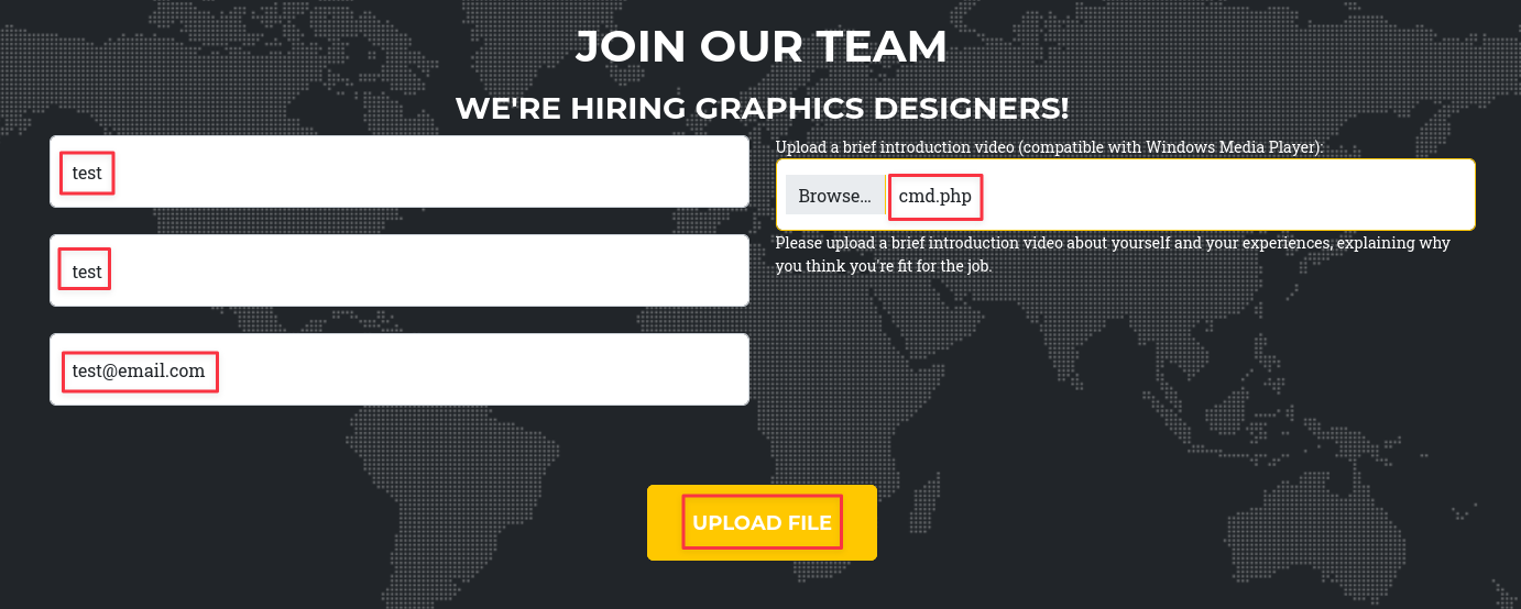 Uploading cmd.php through the portfolio form