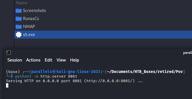 HTTP server serving sh.exe