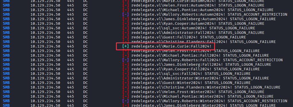 NXC password spray returning Marie.Curie:Fall2024!