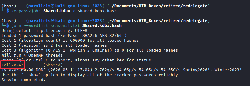John cracking the KeePass hash to Fall2024!