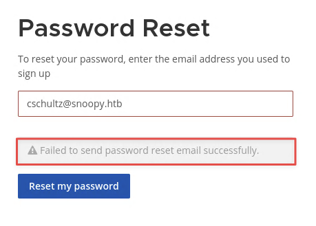 Password reset with real email showing send failure