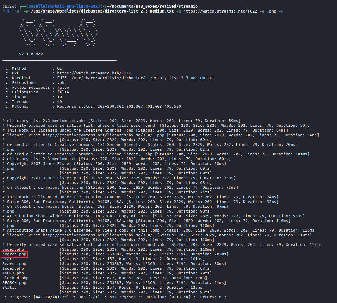 ffuf finding search.php on watch.streamio.htb