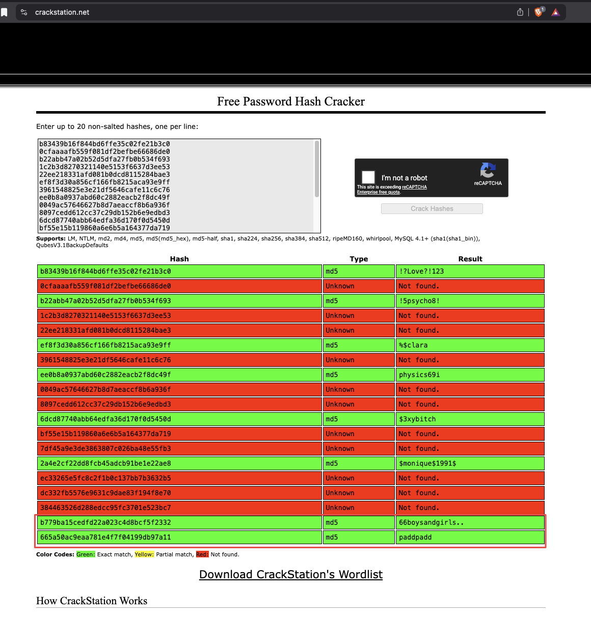 Crackstation cracking remaining hashes including yoshihide and admin