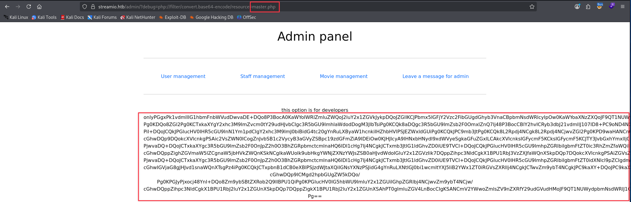 PHP filter returning base64-encoded master.php source
