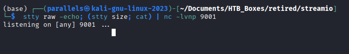 Netcat listener started on port 9001