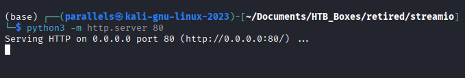 Python HTTP server started on port 80