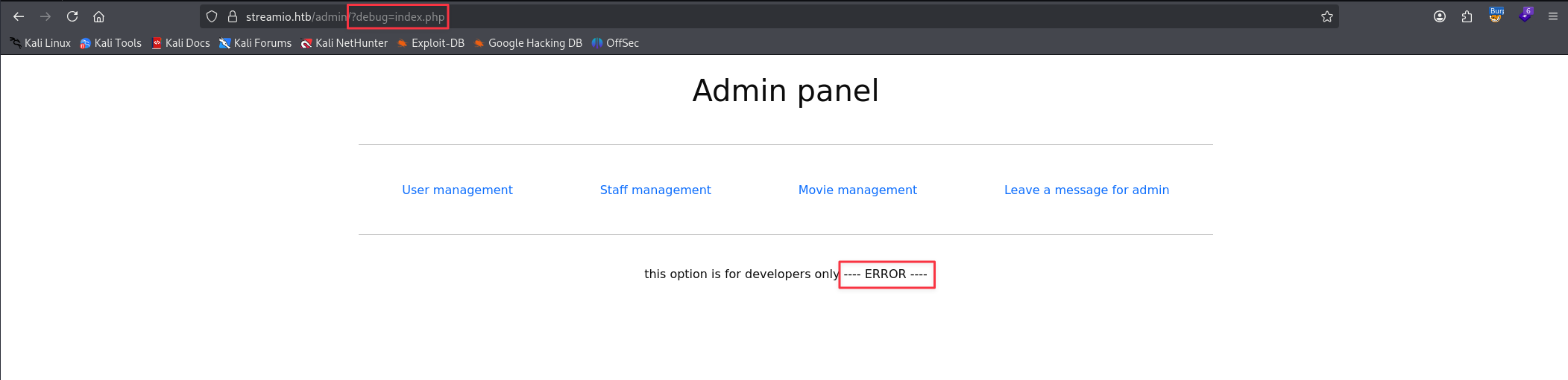 index.php returns error