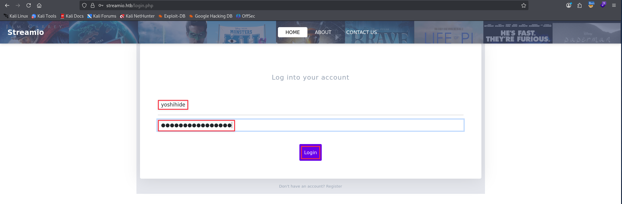 Logging in with yoshihide credentials