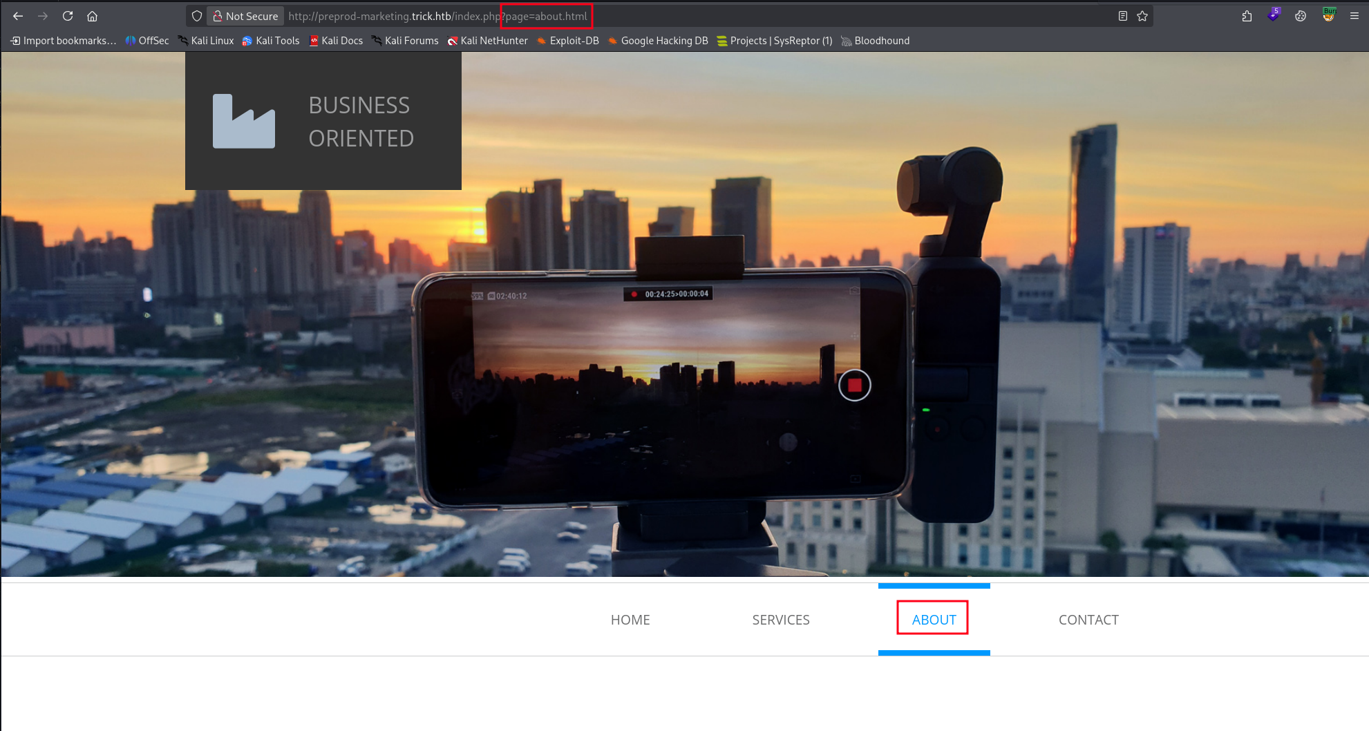 Marketing about page loaded via page parameter