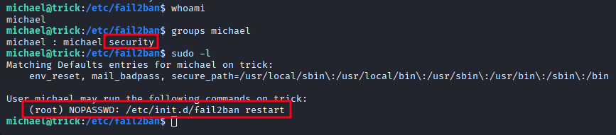 michael's group memberships showing security group